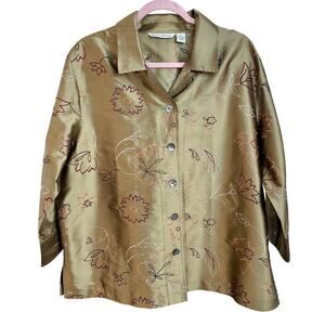 French Laundry XL 100% Silk Embroidered Shirt/Jacket Pearl Buttons Artsy Floral
